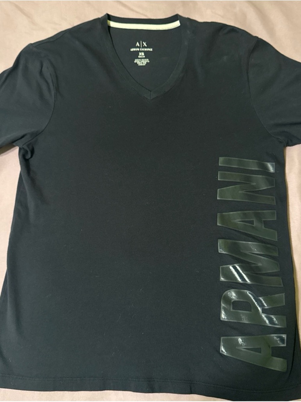 Armani Exchange Black V-Neck Tee with Glossy Side Logo